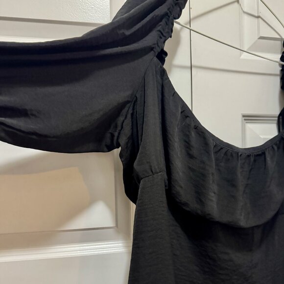 H&M Black Puff Sleeve Smocked Midi Dress – Square Neck XL - Picture 3 of 8